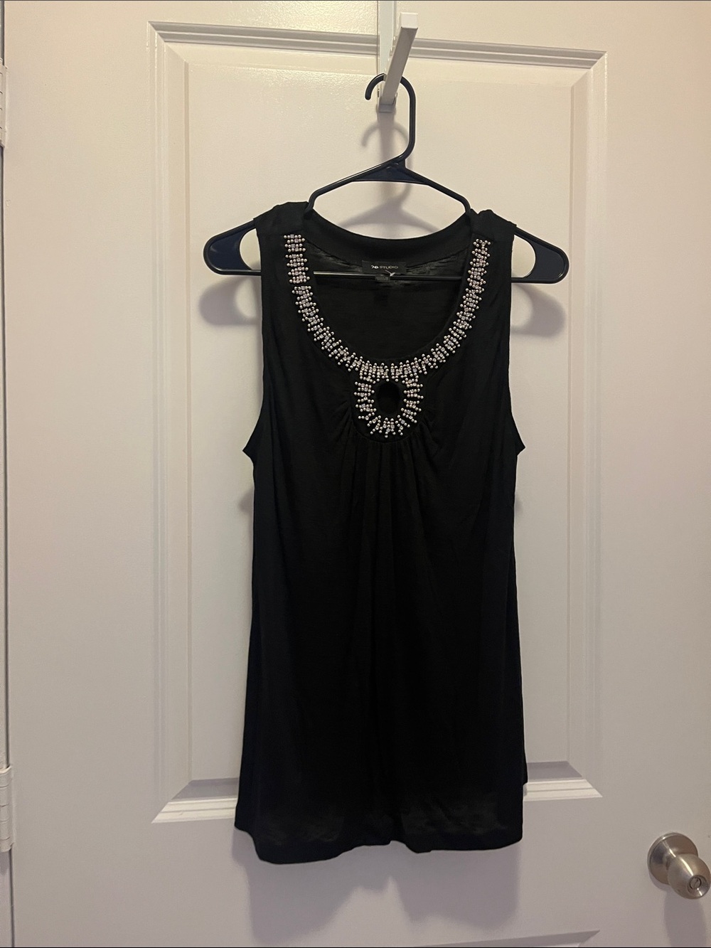 (NWT) AB Studio Black Tank Top with Silver Jewel Neck